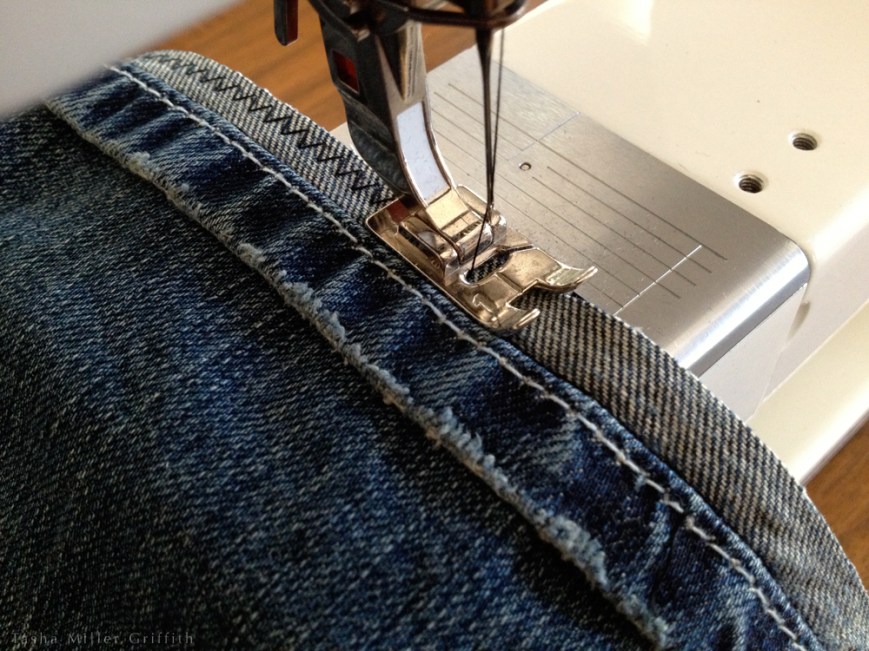 Jeans hem overcasting