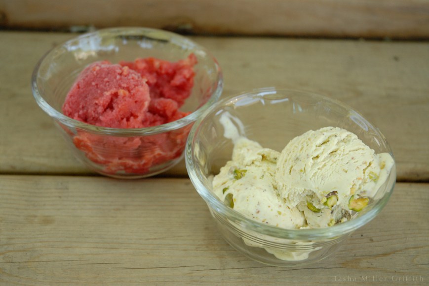 cherry sorbet with pistachio