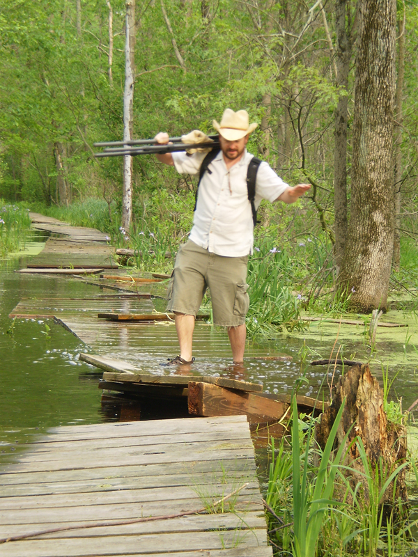 Bryan crossing flooded boardwalk