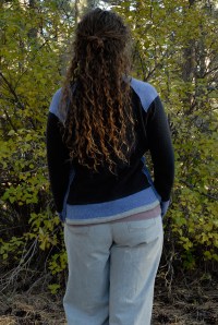 blue upcycled sweater back