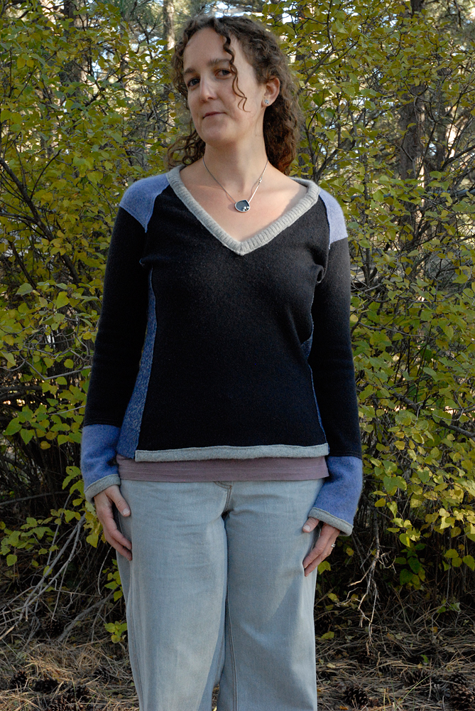 blue upcycled sweater front