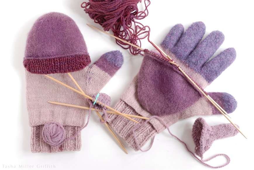 purple mittens knitting extras