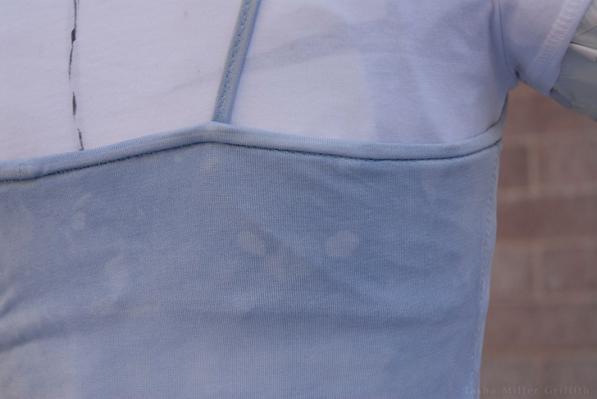 blue silk cami binding closeup