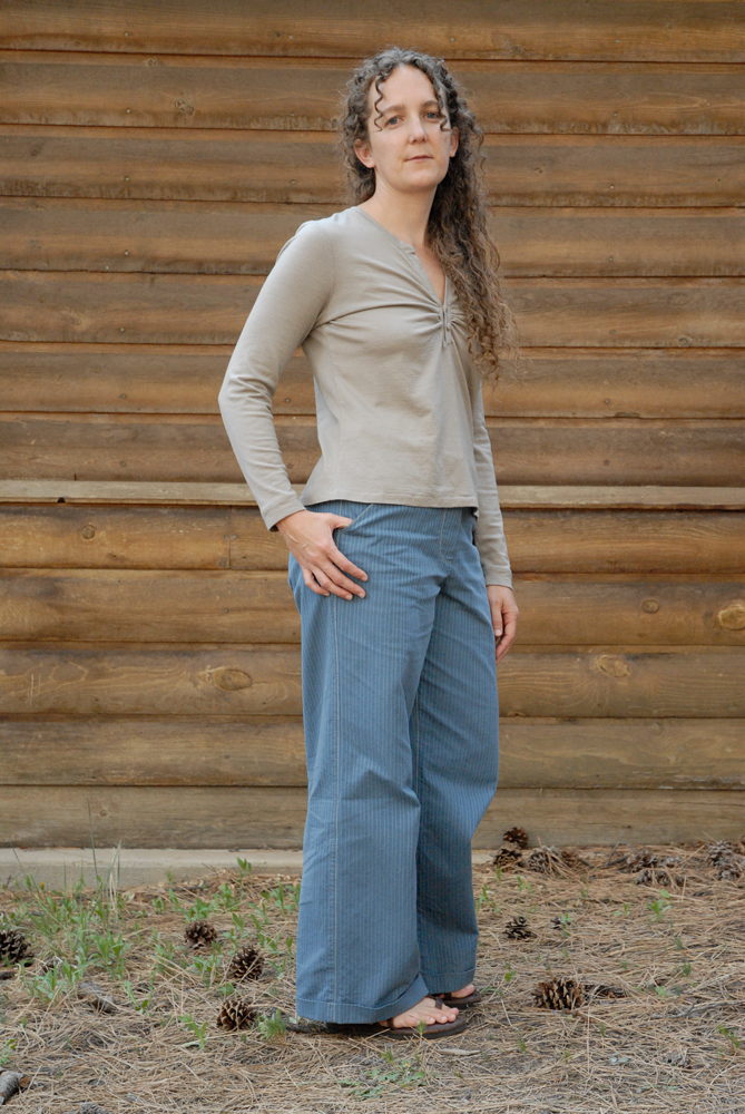 blue stripe trous and wool knits 1