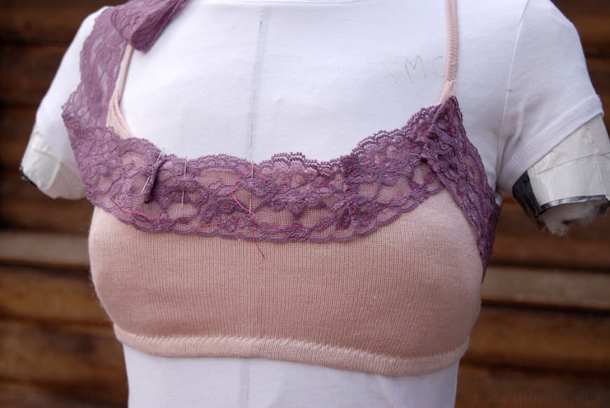 basting lace on form