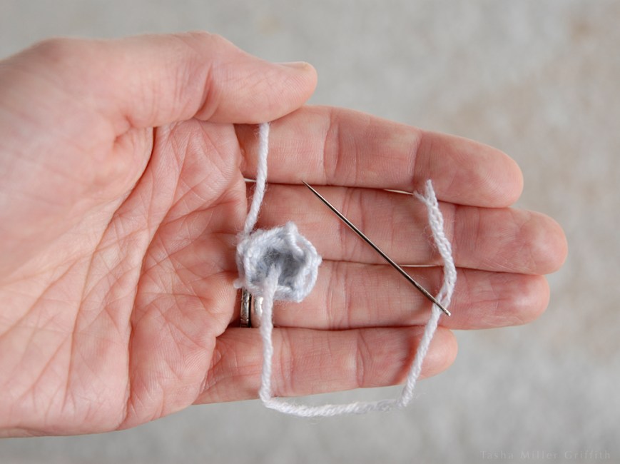 tiny knit covered buttons yarn tail inside