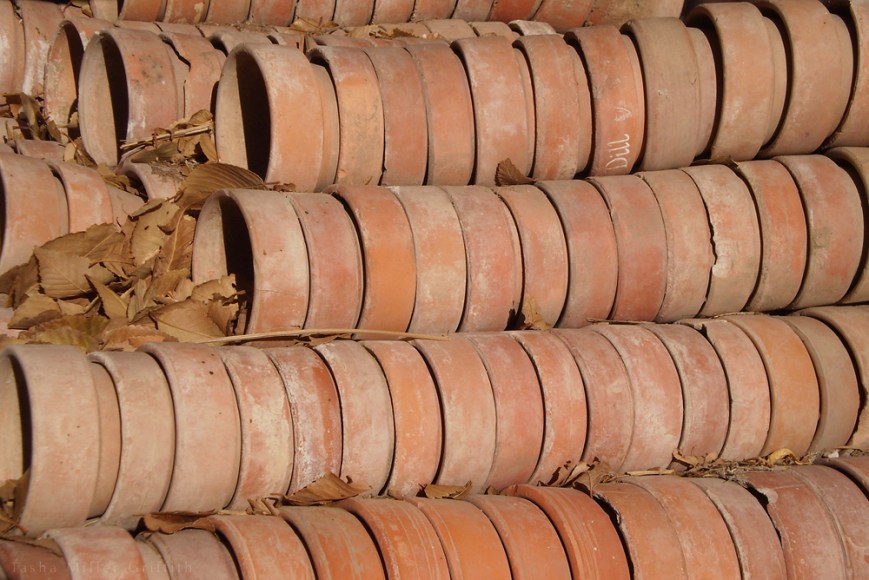 winter in nm stacked pots