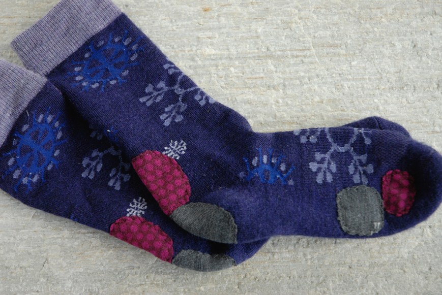 patched purple hobo socks