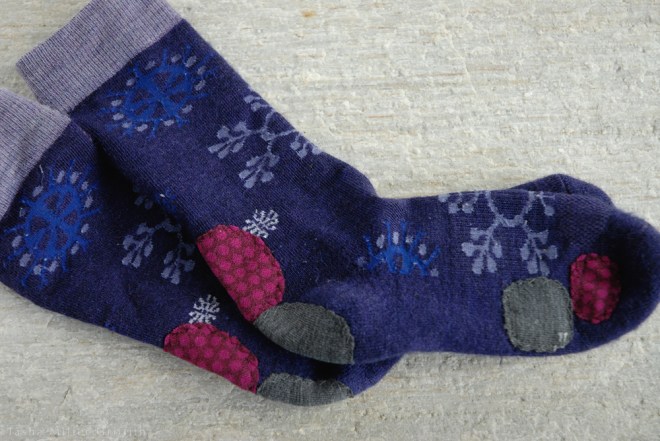 patched purple hobo socks